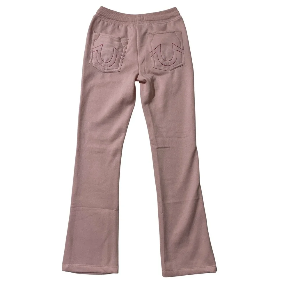 True Religion Girls Pink Flare Sweatpants Horseshoe Logo Small 7/8 Casual School